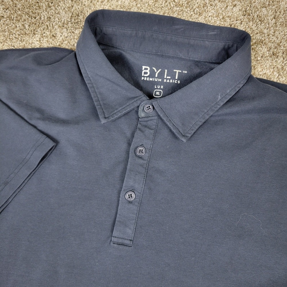 BYLT Premium Basics Lux Mens XL Solid Black Performance Stretch Polo SS